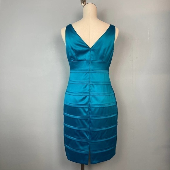 AMERICAN Living Satin Bandage Surplice Bodycon Turquoise Sleeveless Dress Size 6 - Picture 5 of 12